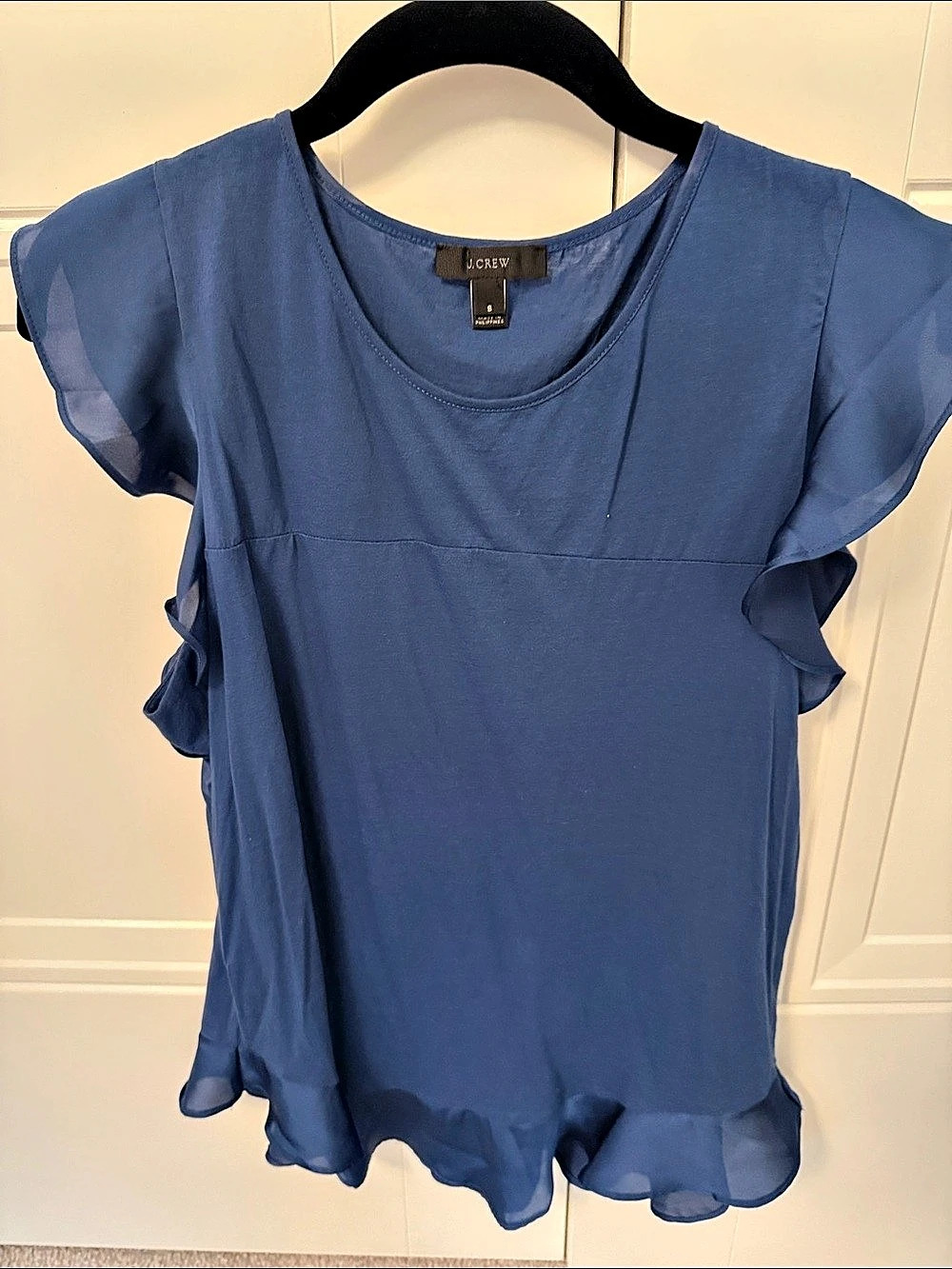 J.Crew Ruffle Sleeve Blouse in Blue Small